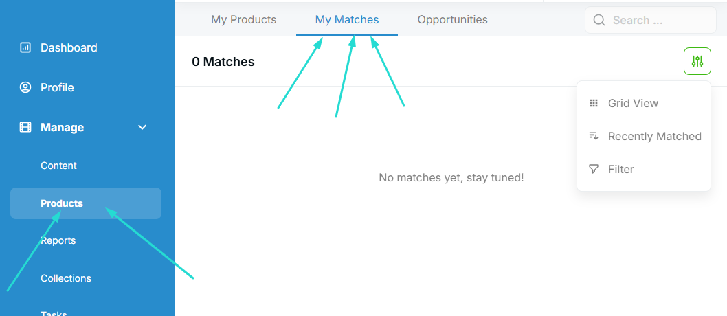 Logie 'my matches' feature