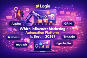 Influencer marketing automation concept illustration with creator, AI workflow, and platform names