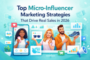 Micro influencer marketing strategy dashboard showing creator performance metrics, conversion tracking, and ecommerce sales growth in 2026